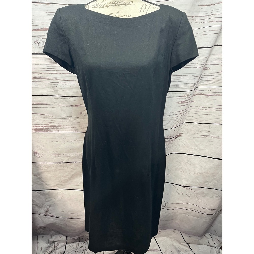 Casual Cor Annex‎ Black Linen Blend Sheath Dress Bateau Neck Short Sleeve Sz 12